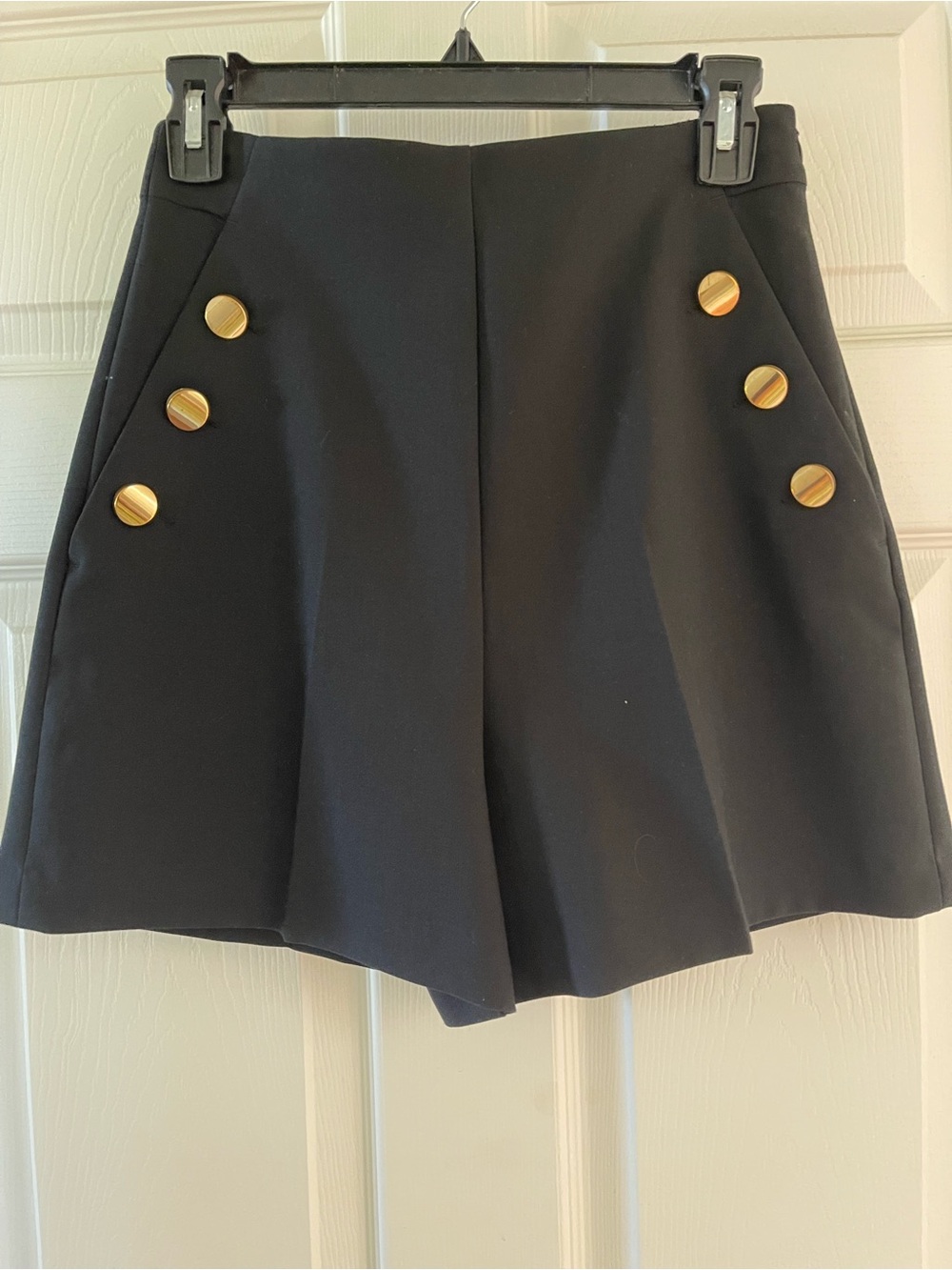 Zara Black High-Waist Shorts with Gold Button Accents